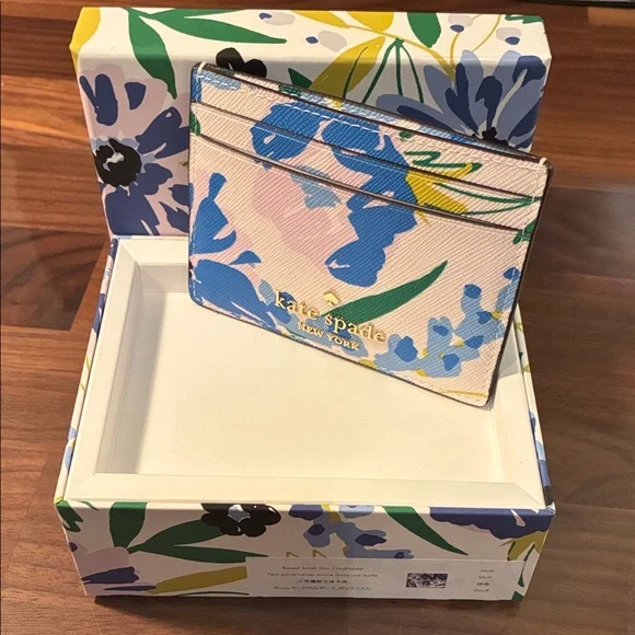 Kate Spade Multicolor Floral Slim Card Holder Wallet New w Gift Box Cream Multi - Picture 1 of 8